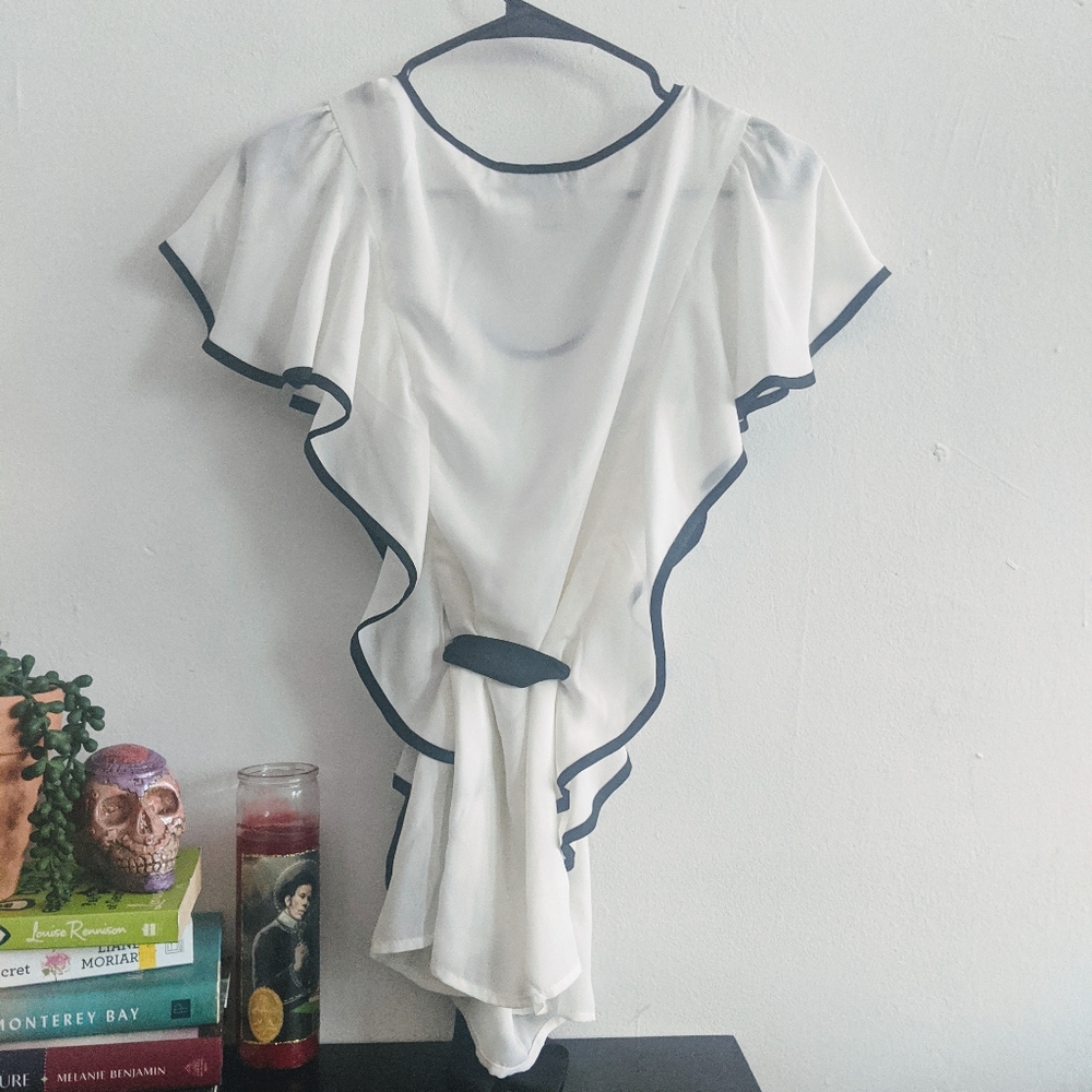 Flutter Sleeve Ruffle Wrap Blouse Top - Picture 3 of 3